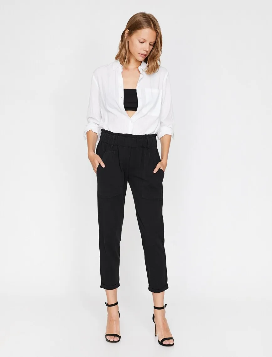 16338 Black Elastic Waist Trousers