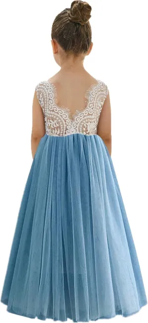 2Bunnies Girl Peony Lace Back A-Line Straight Tutu Tulle Party Flower Girl Dress