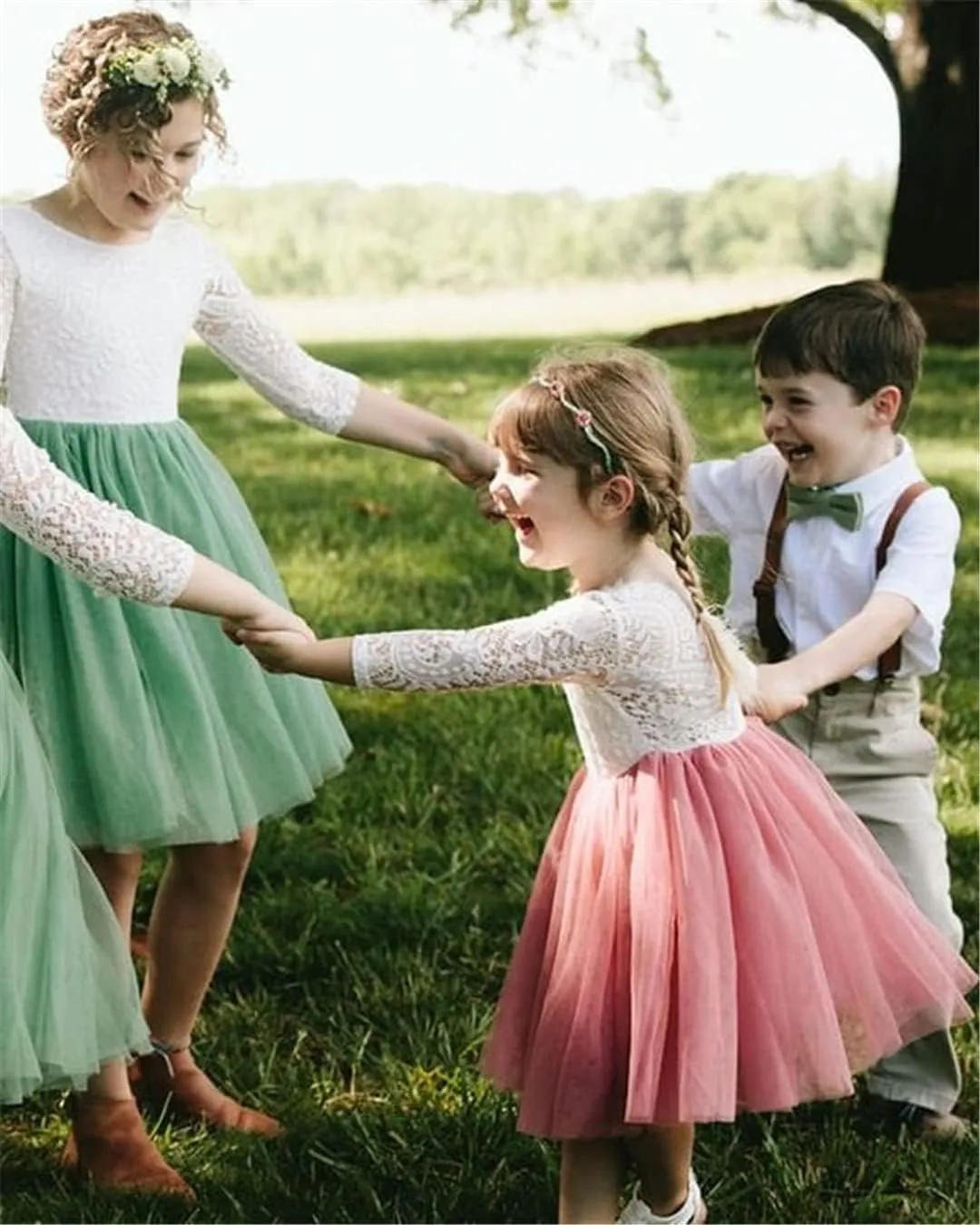 2Bunnies Girl Peony Lace Back A-Line Straight Tutu Tulle Party Flower Girl Dress