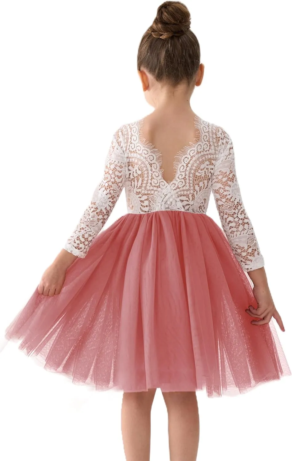 2Bunnies Girl Peony Lace Back A-Line Straight Tutu Tulle Party Flower Girl Dress
