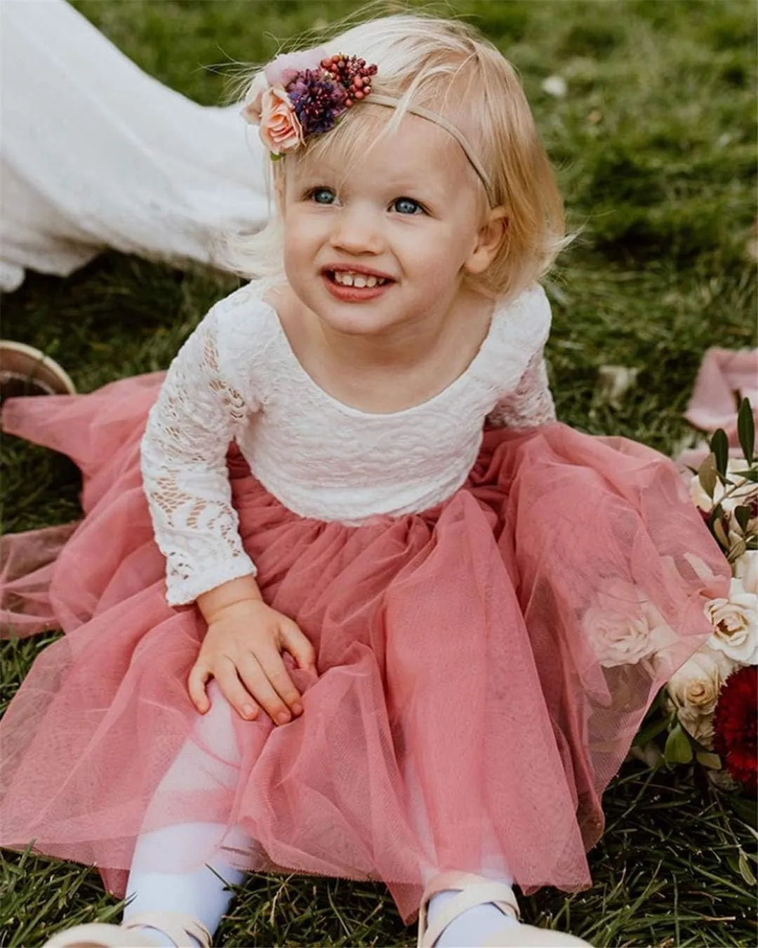 2Bunnies Girl Peony Lace Back A-Line Straight Tutu Tulle Party Flower Girl Dress