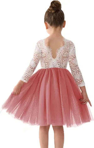 2Bunnies Girl Peony Lace Back A-Line Straight Tutu Tulle Party Flower Girl Dress