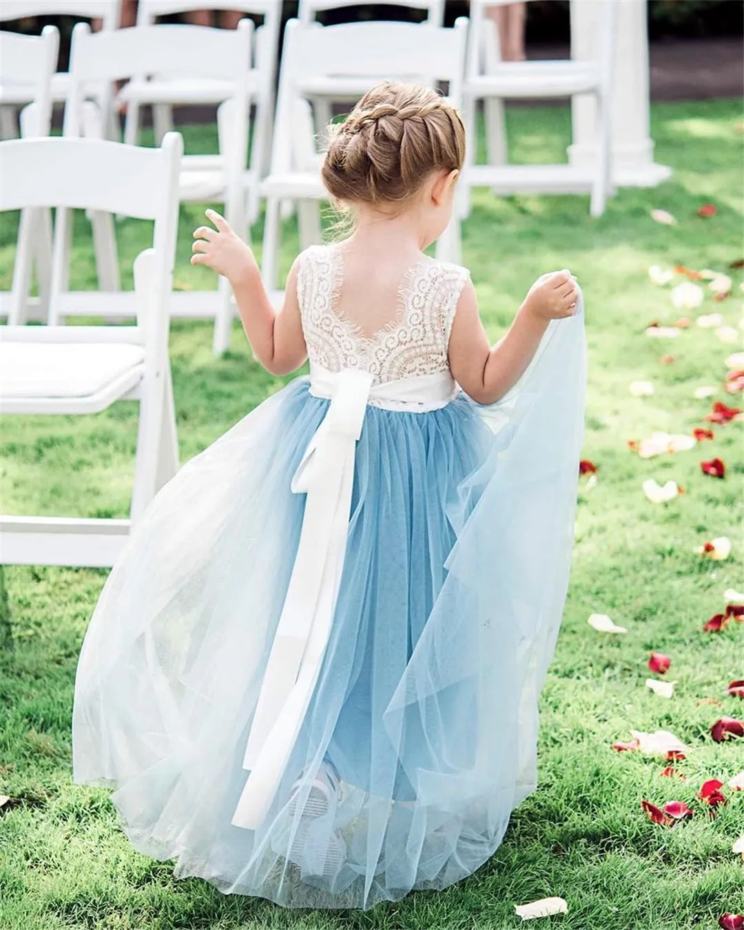 2Bunnies Girl Peony Lace Back A-Line Straight Tutu Tulle Party Flower Girl Dress