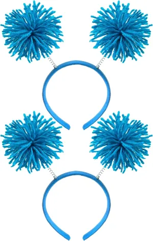 2PCS Blue Fuzzy Headband Blue Pom Pom Headwear for Halloween Costume School Festivals Party