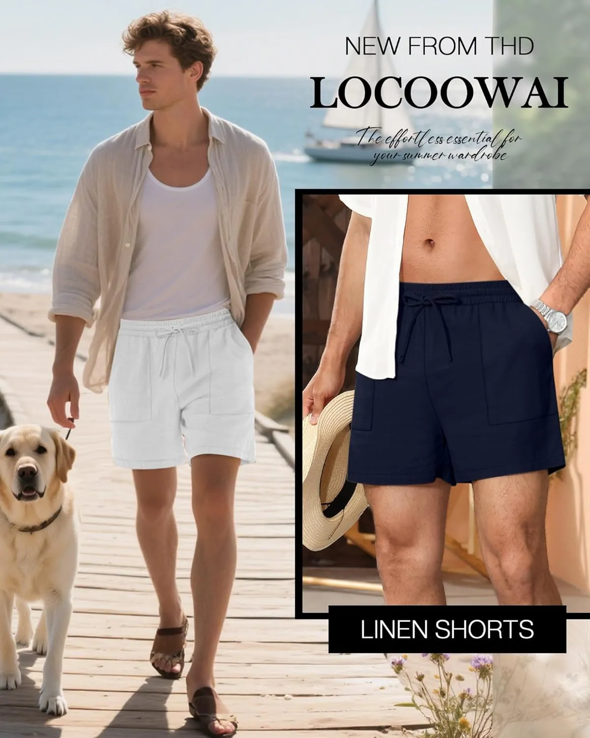 3 Pack Men's Linen Shorts, 3.5 Inch Cotton Drawstring Casual Summer Shorts Elastic Waist Beach Bottom with Pockets