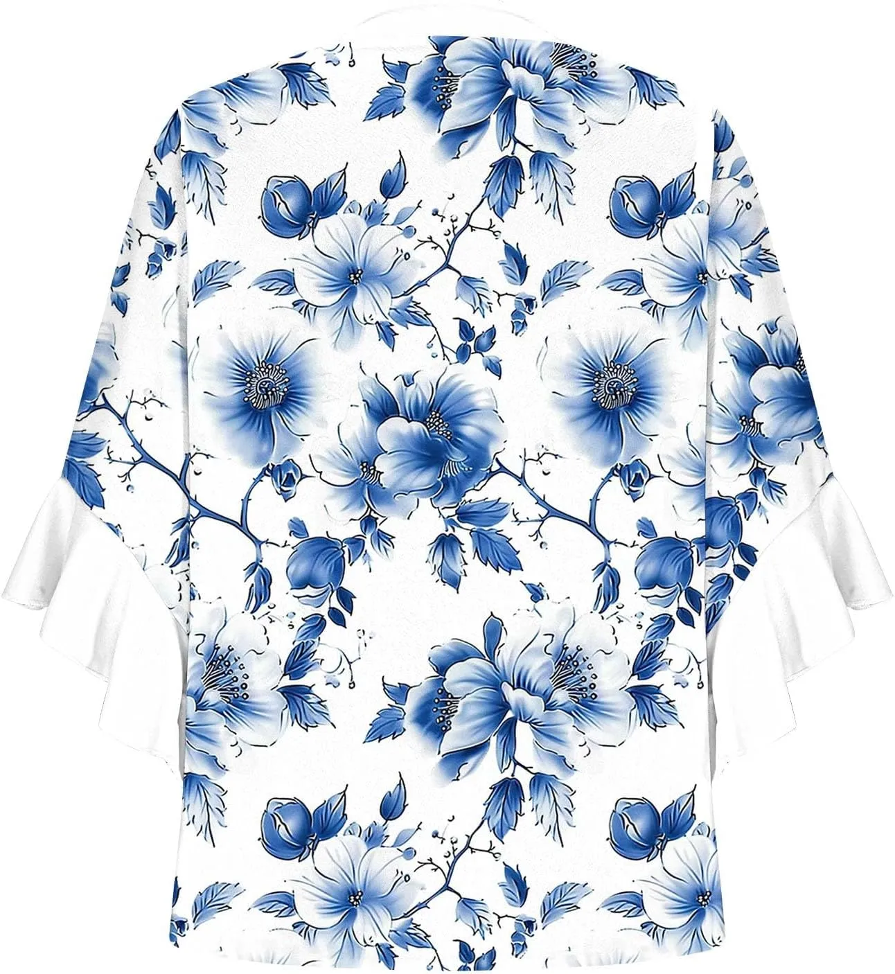 3/4 Sleeve Tops for Women Ruffle Sleeve Blouses Dressy Oversized Shirts Button V Neck Flowy Tunic Tops Retro Floral Tee