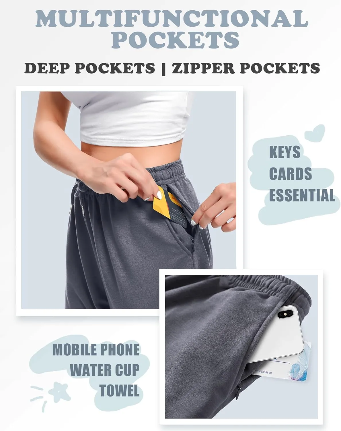 ASIMOON Sweatpants Women with Pockets Loose Lightweight Stretch Yoga Lounge Pants Comfy Drawstring Workout Jogging Pants