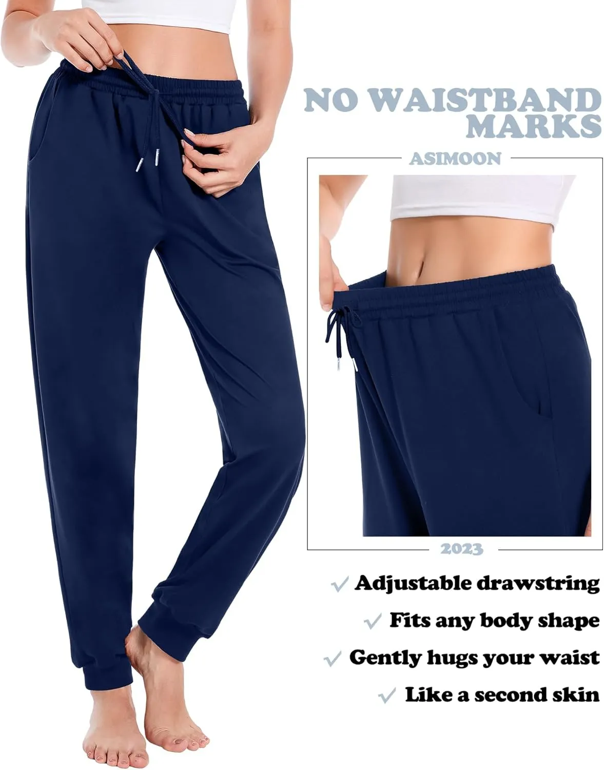 ASIMOON Sweatpants Women with Pockets Loose Lightweight Stretch Yoga Lounge Pants Comfy Drawstring Workout Jogging Pants