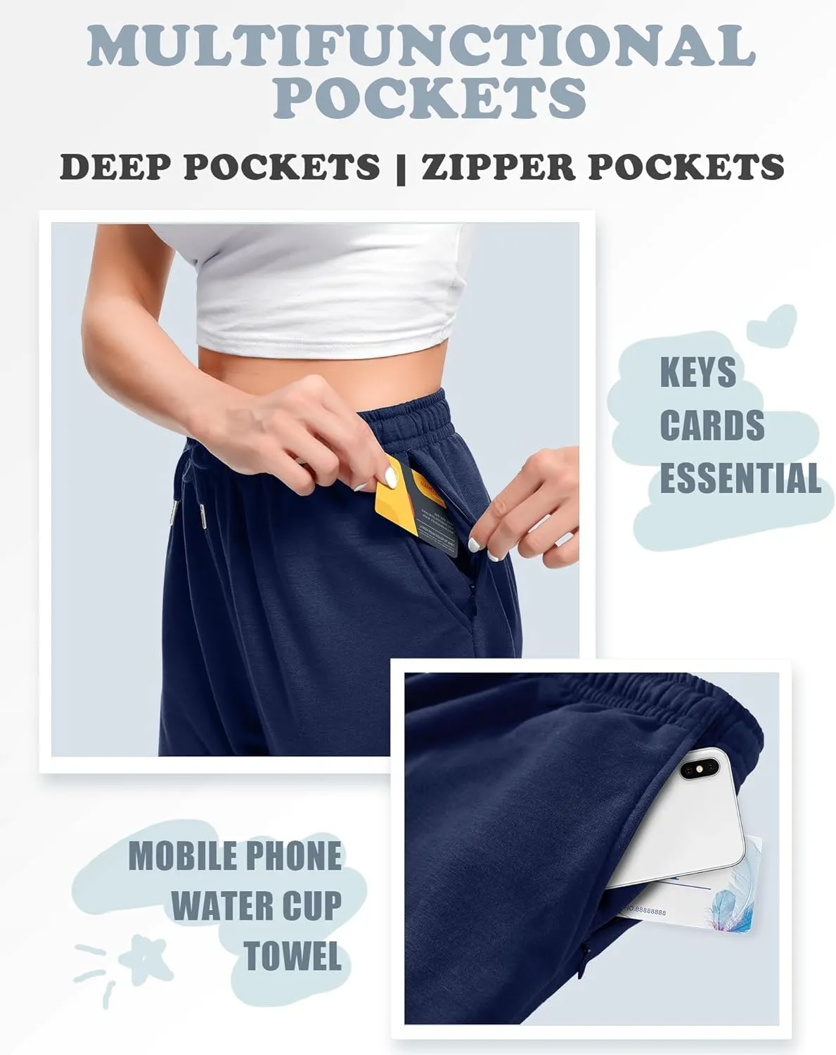 ASIMOON Sweatpants Women with Pockets Loose Lightweight Stretch Yoga Lounge Pants Comfy Drawstring Workout Jogging Pants
