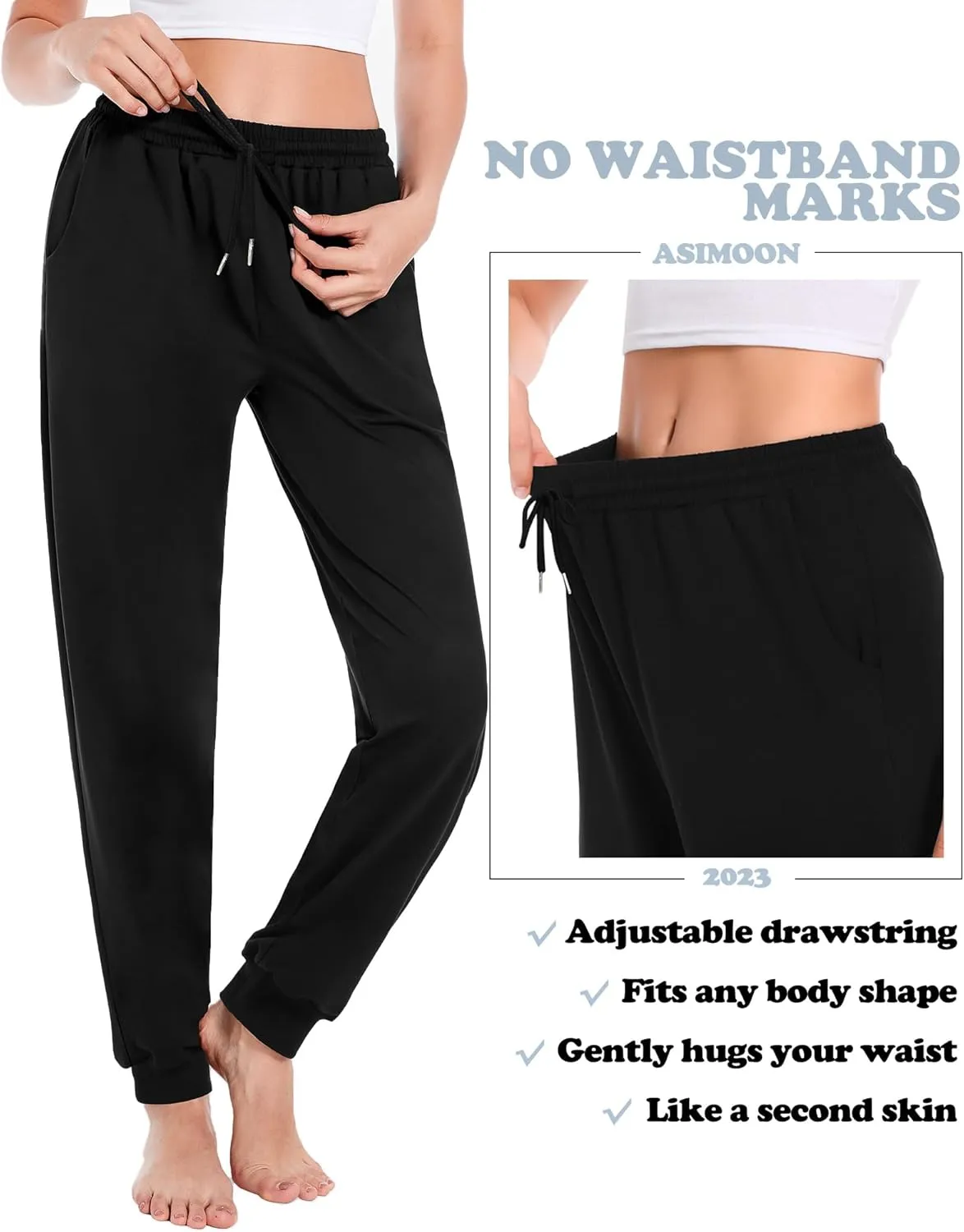ASIMOON Sweatpants Women with Pockets Loose Lightweight Stretch Yoga Lounge Pants Comfy Drawstring Workout Jogging Pants