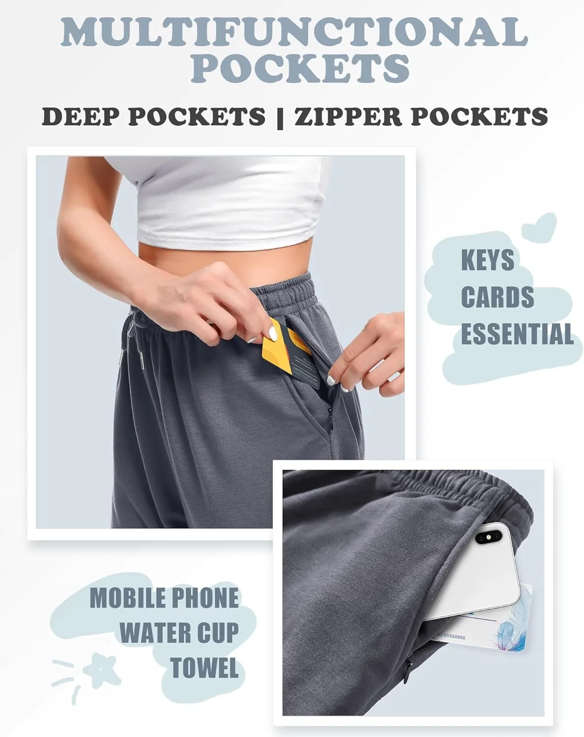 ASIMOON Sweatpants Women with Pockets Loose Lightweight Stretch Yoga Lounge Pants Comfy Drawstring Workout Jogging Pants