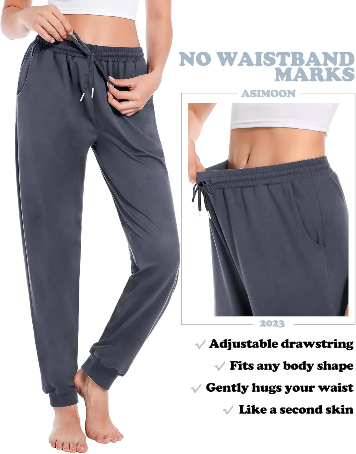 ASIMOON Sweatpants Women with Pockets Loose Lightweight Stretch Yoga Lounge Pants Comfy Drawstring Workout Jogging Pants
