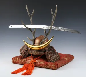 Beautiful Samurai Helmet -Shikanosuke Buddhism Kabuto with a Replica Blade-