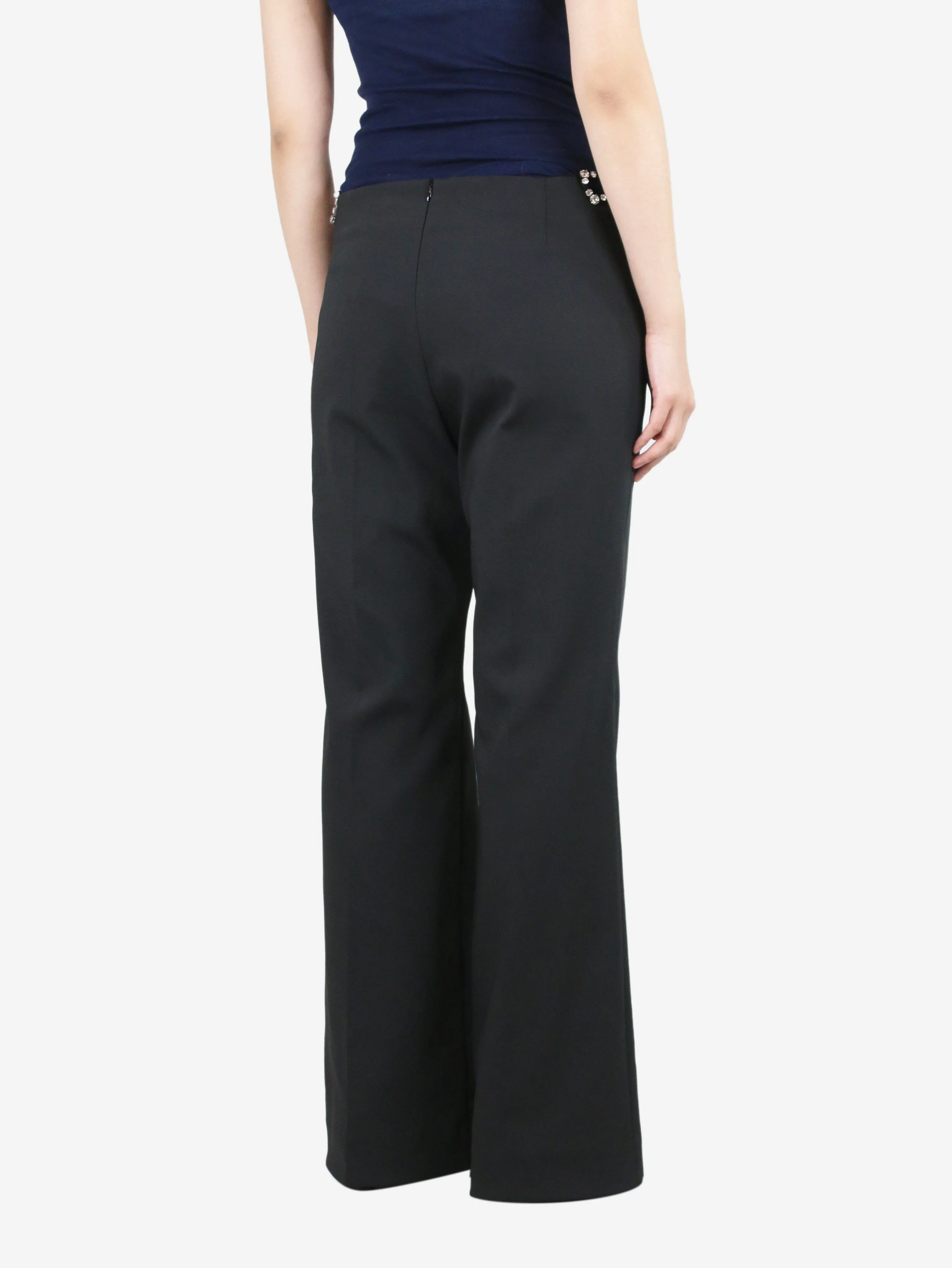 Black bejewelled side cutout trousers - size UK 12