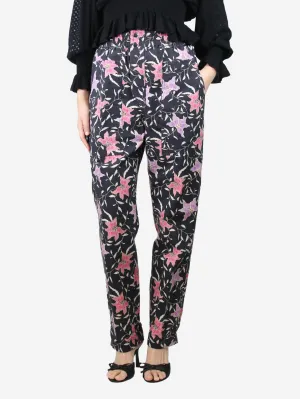Black elasticated floral trousers - size S