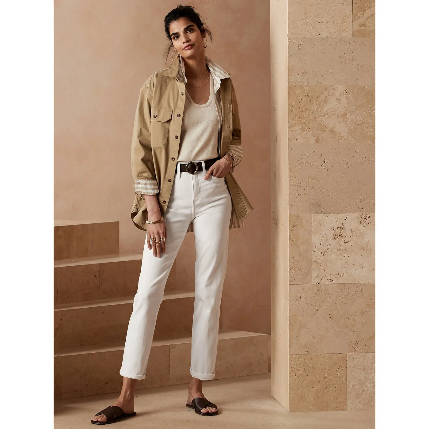 BR High Rise White Slim Jeans