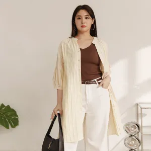 Casual Cream Long Eyelet Button Shirt Jacket Top