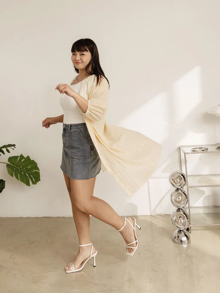 Casual Cream Long Eyelet Button Shirt Jacket Top