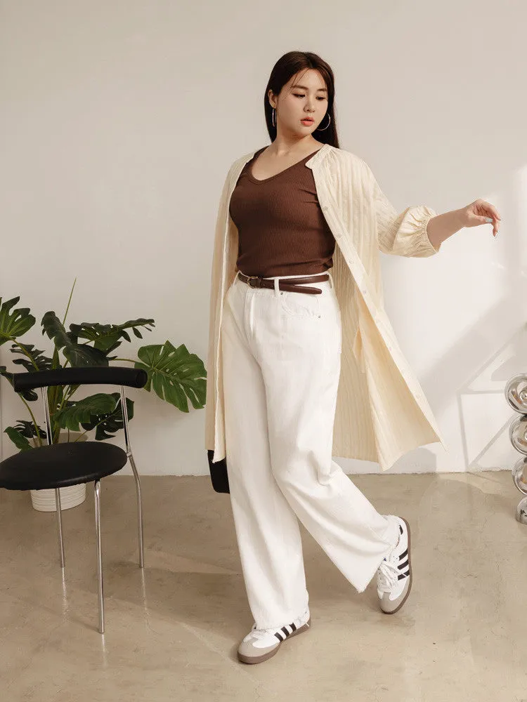 Casual Cream Long Eyelet Button Shirt Jacket Top