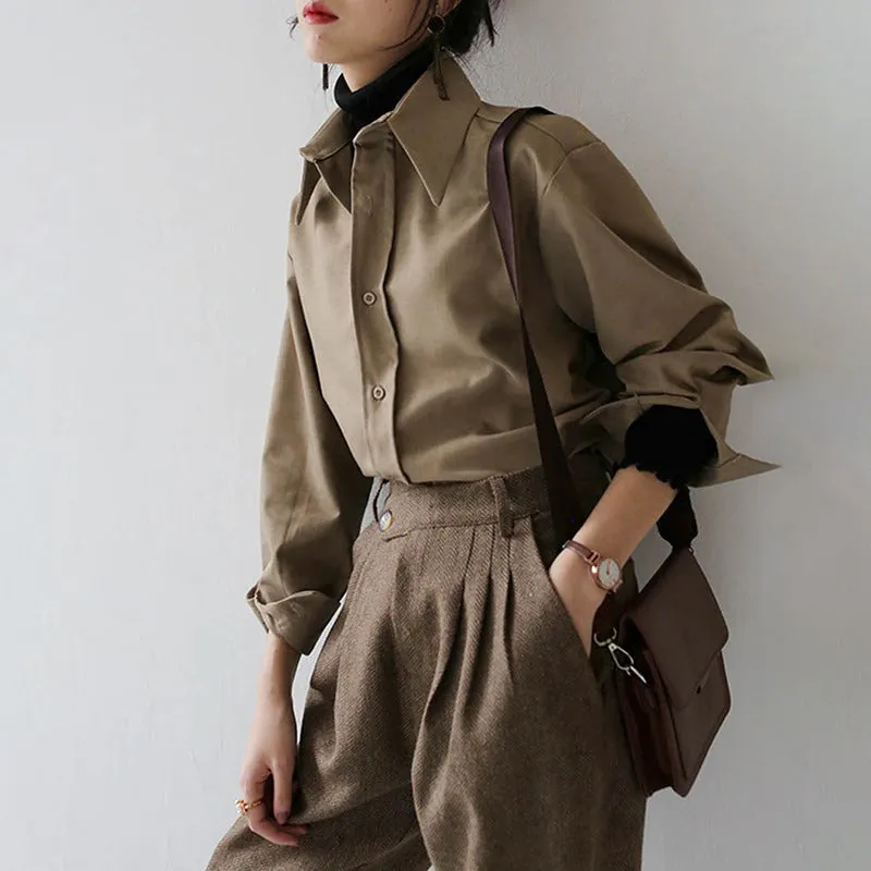 Casual Fashion Button Cuff Long Sleeve Blouses