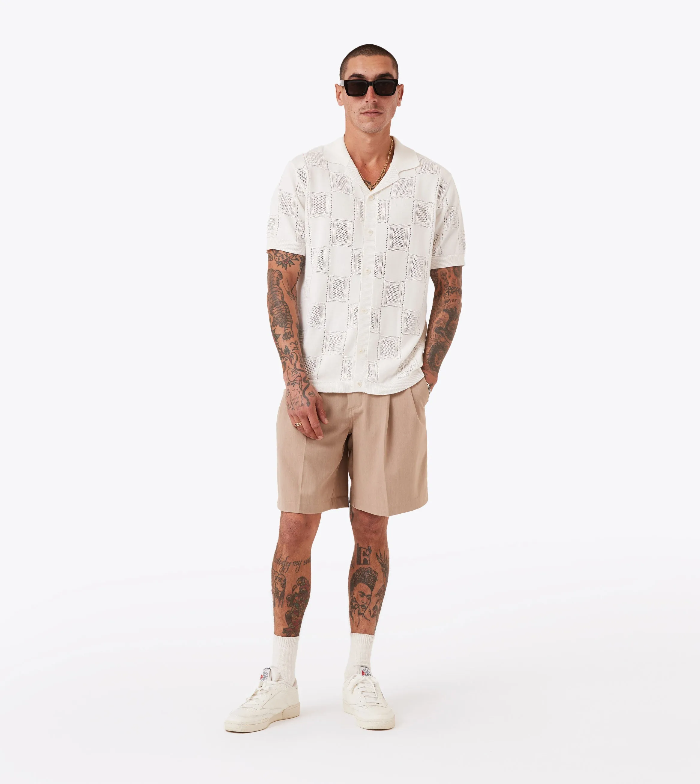 Check Knitted Shirt Vintage White