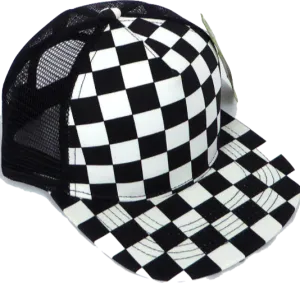 Children's Checkered Trucker SnapBack Hat in Black and White