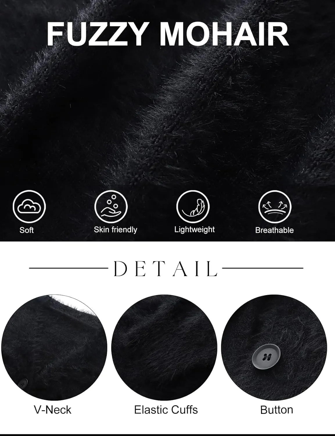 COZYPOIN Womens Fuzzy Mohair Cardigan Open Front Button Down V Neck Long Sleeve Sweater Slouchy Drop Shoulder Knit Coat