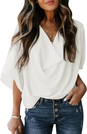 Dokotoo Womens Blouses and Tops Short Sleeve Chiffon Shirts and Tops