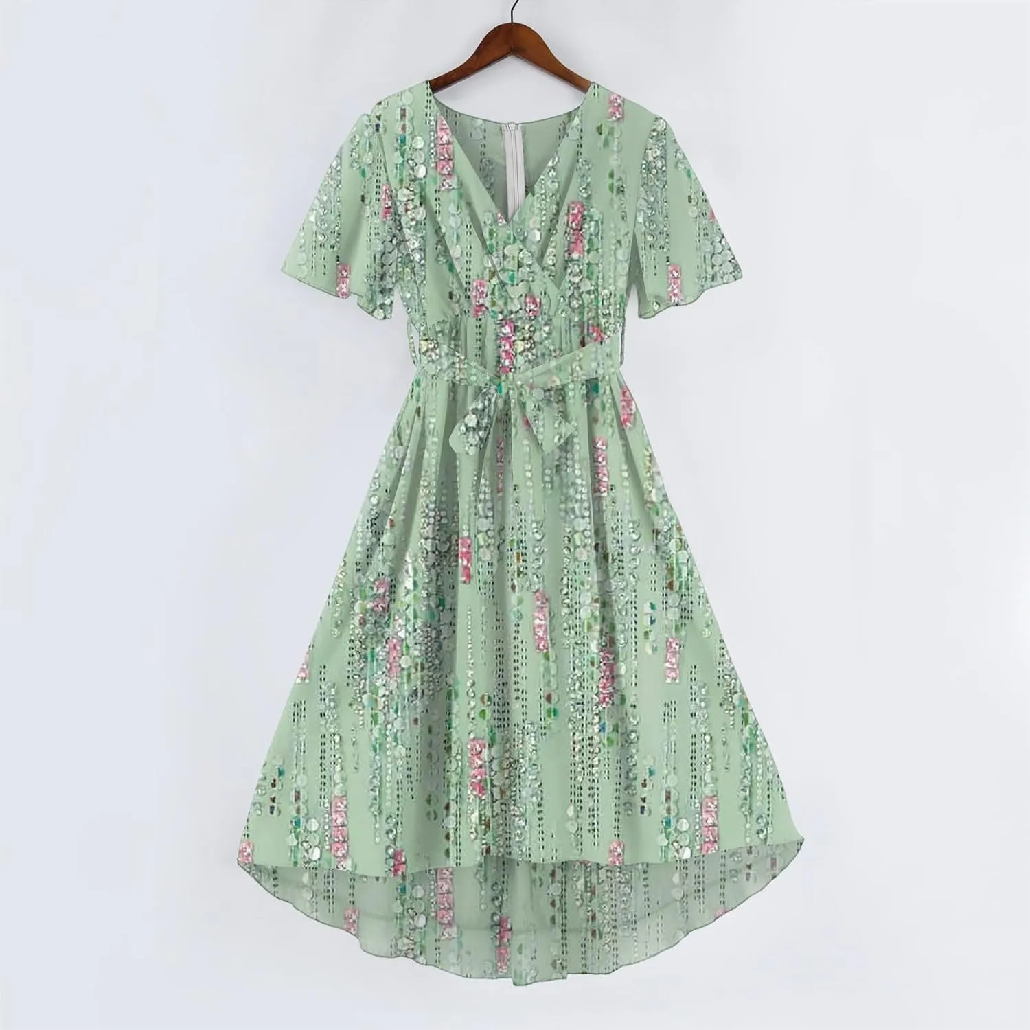 Dresses for Women 2025 Elegant Classy Boho Floral V Neck Belted Summer Sundress Wedding Guest Prom Cocktail Midi Dress