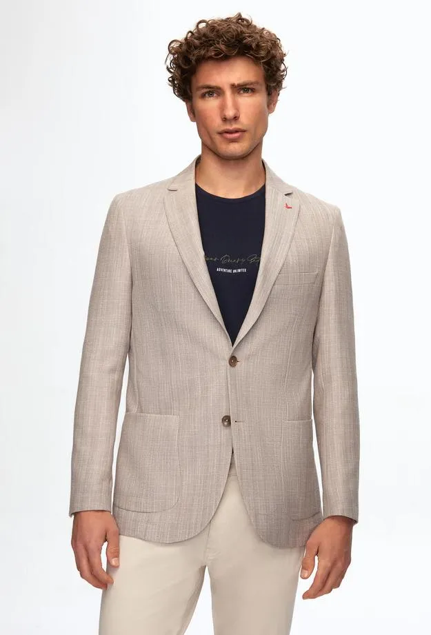 Ds Damat Slim Fit Gray Printed Fabric Jacket