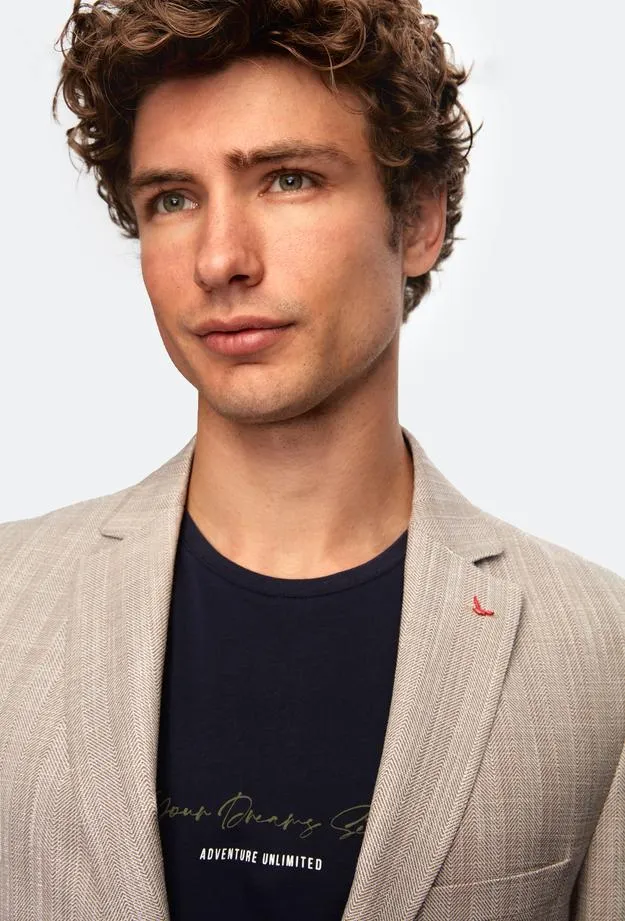 Ds Damat Slim Fit Gray Printed Fabric Jacket