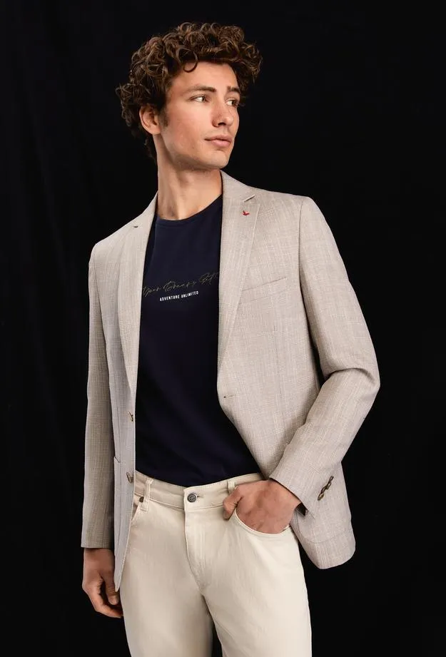 Ds Damat Slim Fit Gray Printed Fabric Jacket