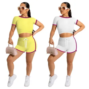 Fashion Solid Color Side Stripe Top Shorts Set（AY2293）