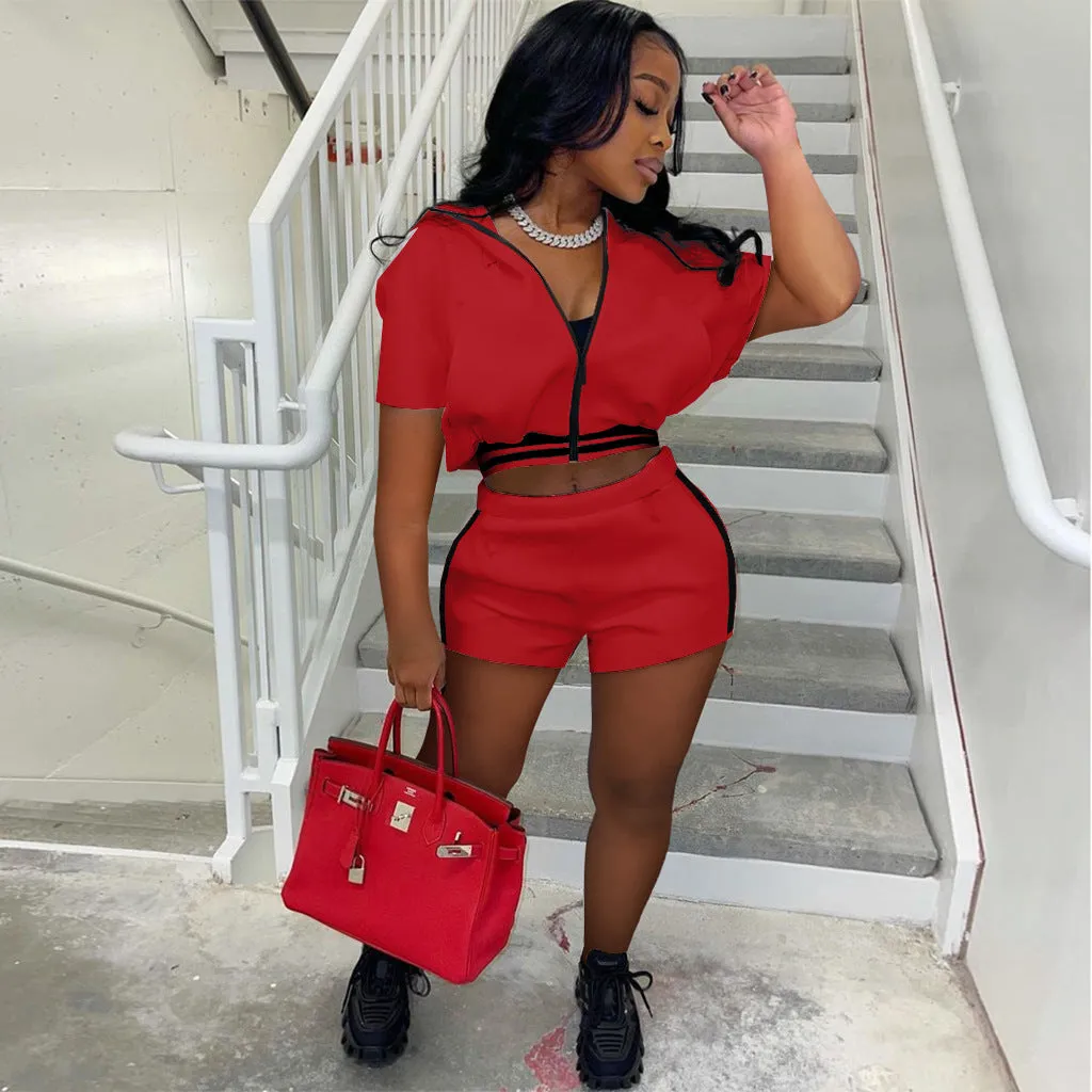 Fashion Solid Color Thread Splicing Two Piece Set（AY1858）