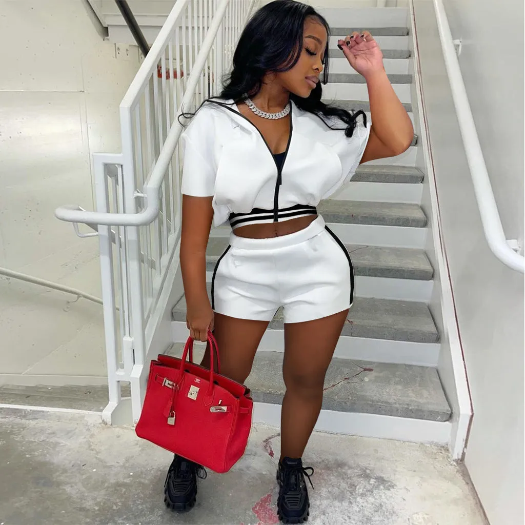 Fashion Solid Color Thread Splicing Two Piece Set（AY1858）