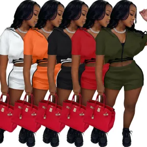 Fashion Solid Color Thread Splicing Two Piece Set（AY1858）