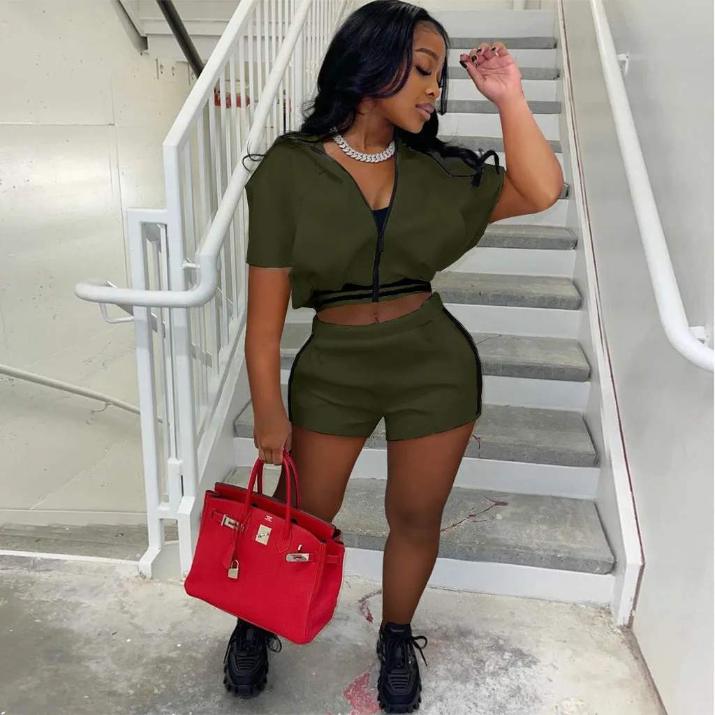 Fashion Solid Color Thread Splicing Two Piece Set（AY1858）