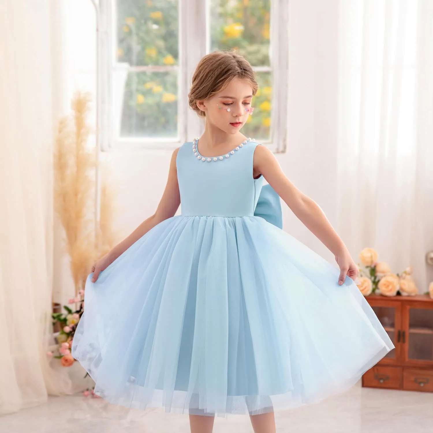Flower Girl Dress Kids Satin Tulle Wedding Guest Party Birthday Bridesmaid Communion Pageant Prom Ball Gown Maxi