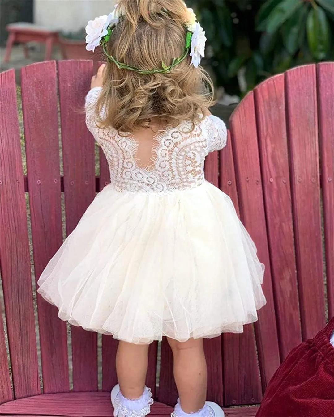 Girl Toddler Full-Length Straight Tulle Tutu Lace Back Party Flower Girl Dress