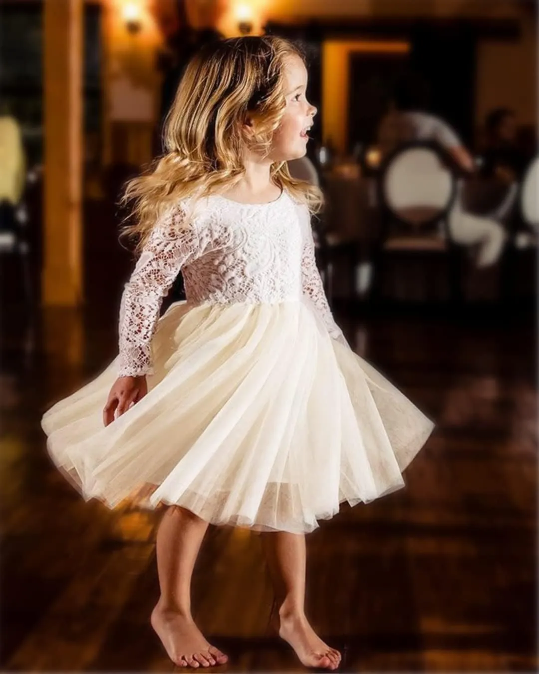 Girl Toddler Full-Length Straight Tulle Tutu Lace Back Party Flower Girl Dress