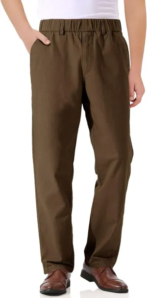 Haloumoning Boys Elastic Waist Pants Kids Uniform School Cotton Twill Trousers with Pockets 5-14 Years