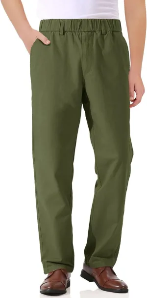 Haloumoning Boys Elastic Waist Pants Kids Uniform School Cotton Twill Trousers with Pockets 5-14 Years
