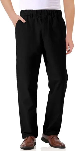 Haloumoning Boys Elastic Waist Pants Kids Uniform School Cotton Twill Trousers with Pockets 5-14 Years