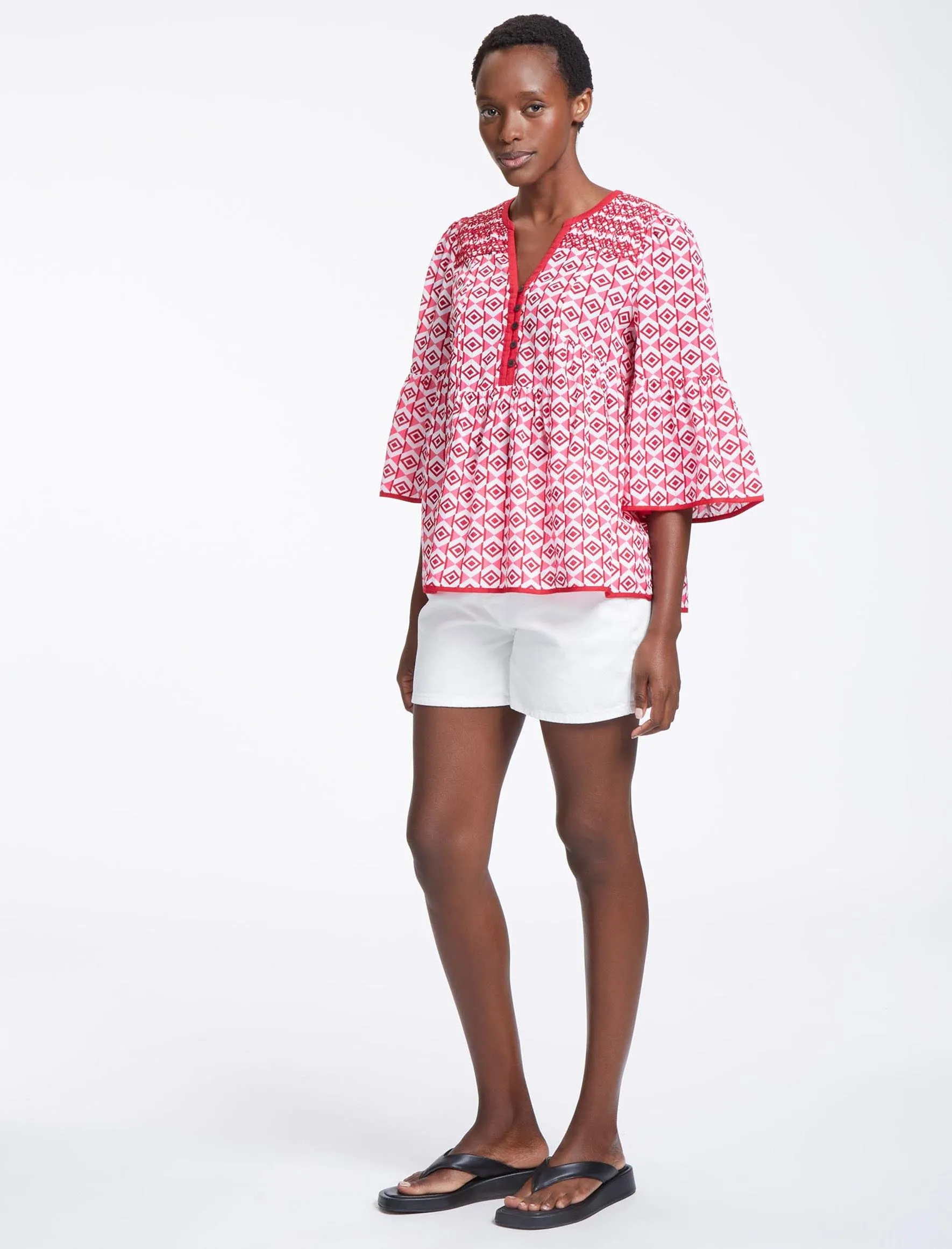 Hester Cotton Blouse - Pink Diamond Geo Print