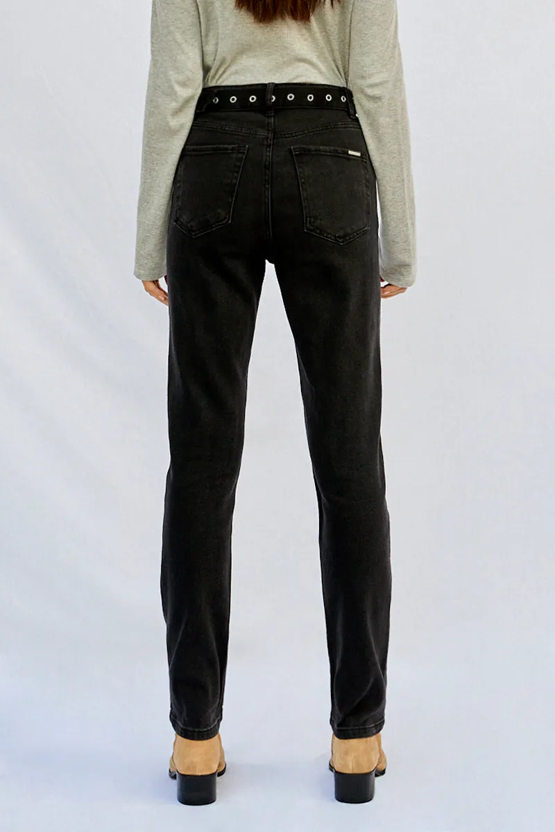Hi Waisted Straight Black Jeans