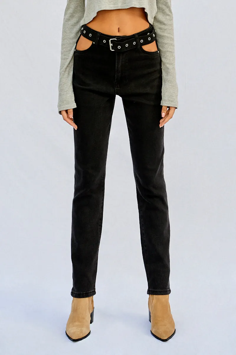 Hi Waisted Straight Black Jeans