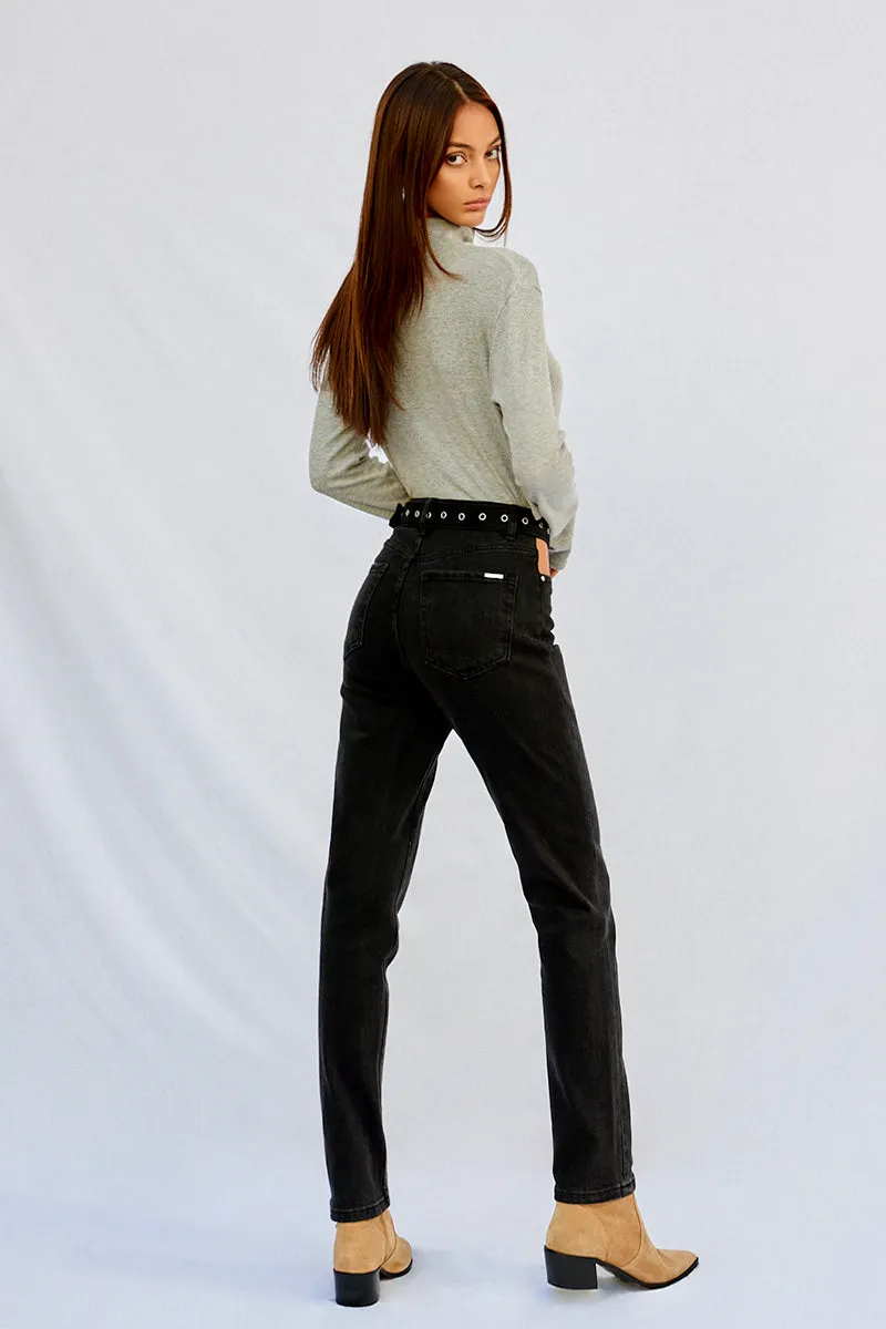 Hi Waisted Straight Black Jeans