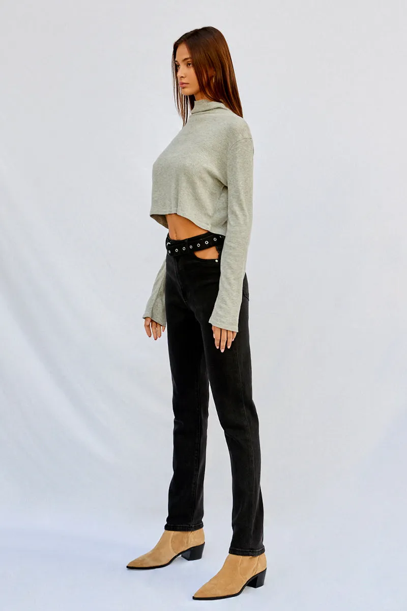 Hi Waisted Straight Black Jeans