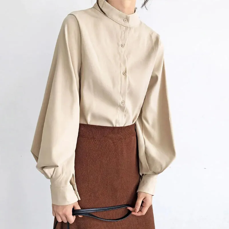 High-Fashion Mock-Neck Lantern Sleeve Blouses