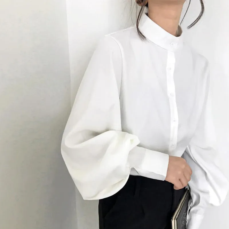 High-Fashion Mock-Neck Lantern Sleeve Blouses